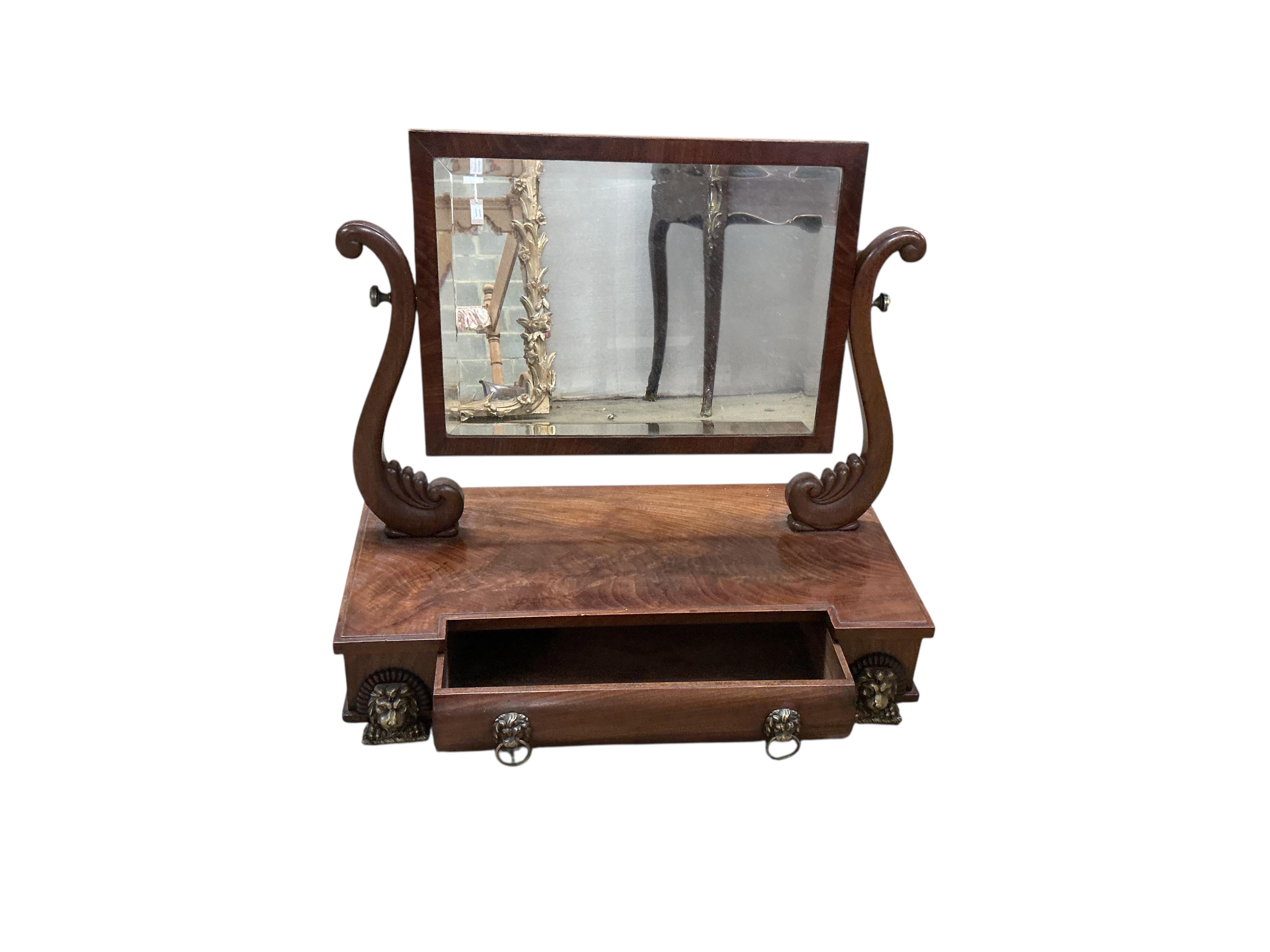 A William IV mahogany toilet mirror, width 59cm, depth 28cm, height 54cm